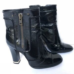 Gianni Bini Black Patent Leather Ankle Boots with Side Zipper